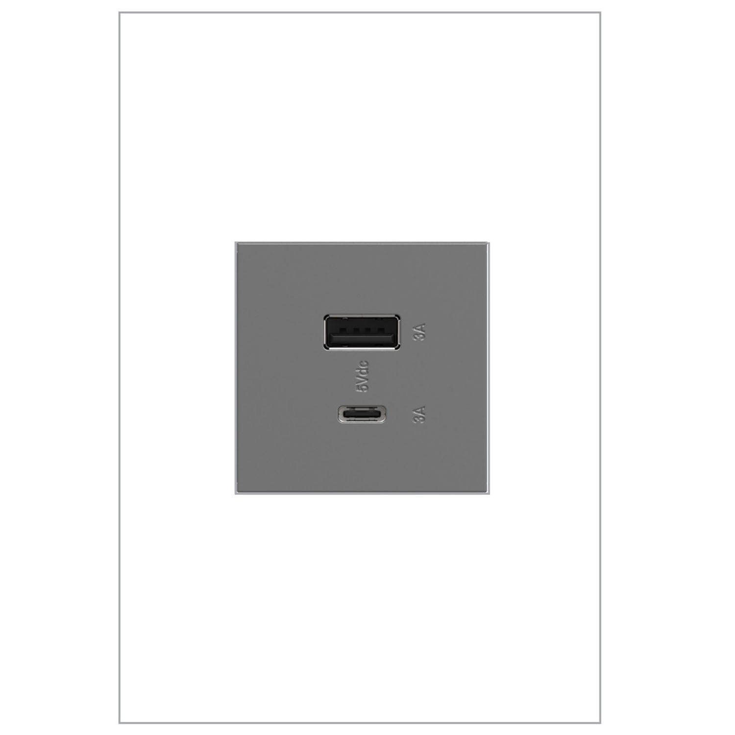 Legrand - ARUSB2AC6M4 - Usb, Hybrid, Outlet, A/C Usb Outlet - Adorne - Magnesium