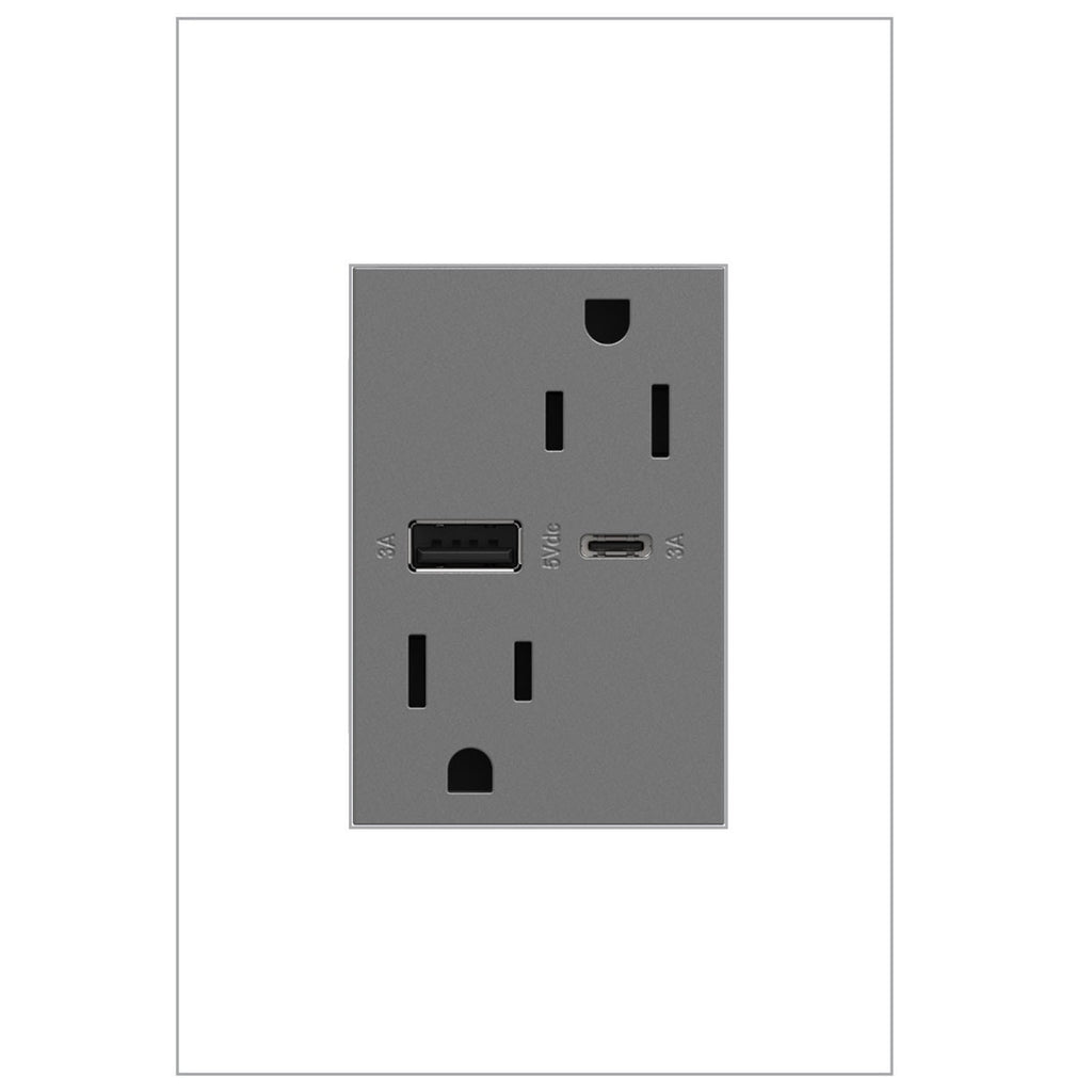 Legrand - ARTRUSB156ACM4 - 15A Tamper-Resistant Ultra-Fast USB Type-A/C Outlet - adorne - Magnesium