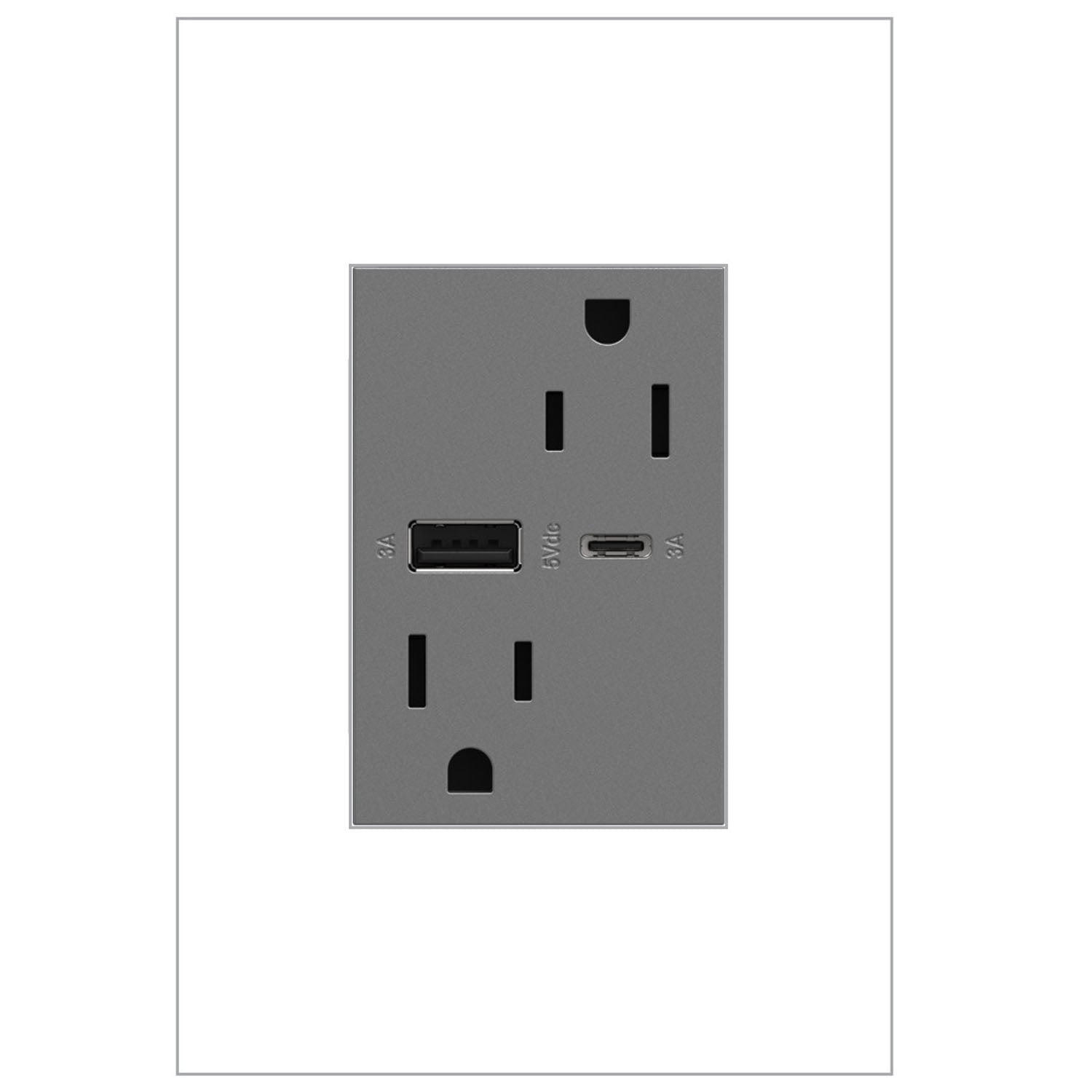 Legrand - ARTRUSB156ACM4 - 15A Tamper-Resistant Ultra-Fast USB Type-A/C Outlet - adorne - Magnesium