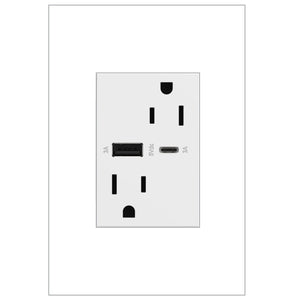 Legrand - ARTRUSB156ACW4 - 15A Tamper-Resistant Ultra-Fast USB Type-A/C Outlet - adorne - White