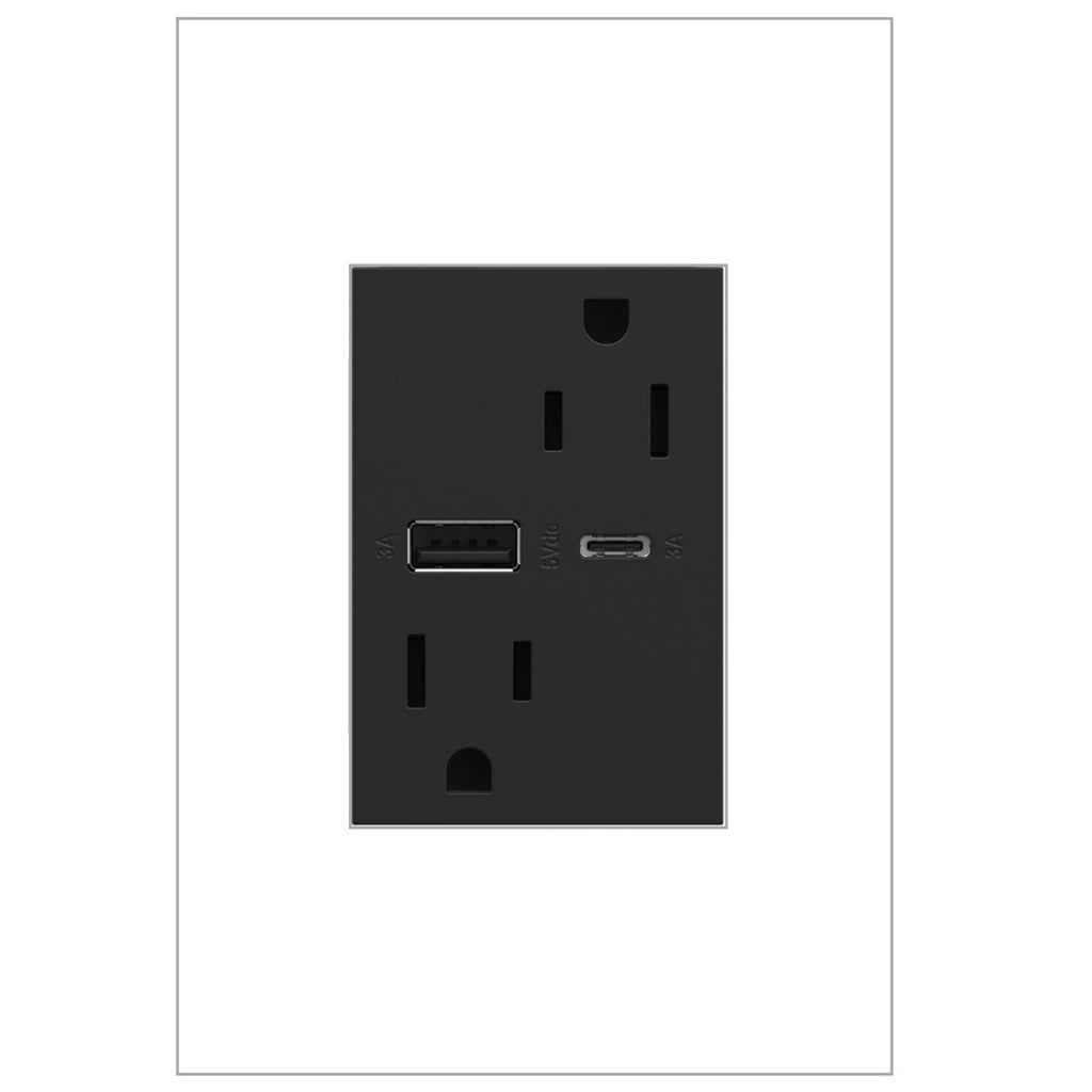 Legrand - ARTRUSB156ACG4 - 15A Tamper-Resistant Ultra-Fast USB Type-A/C Outlet - adorne - Graphite
