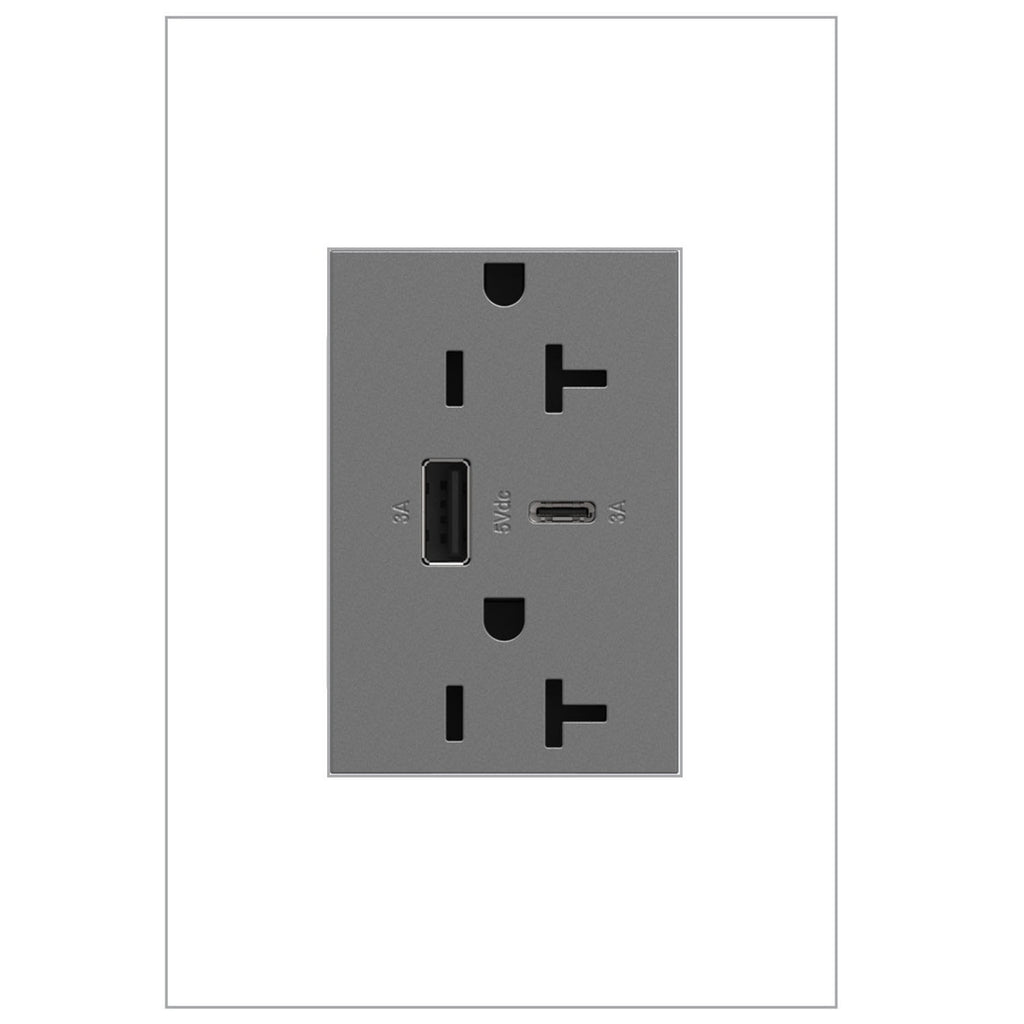 Legrand - ARTRUSB206ACM4 - 20A Tamper-Resistant Ultra-Fast USB Type-A/C Outlet - adorne - Magnesium