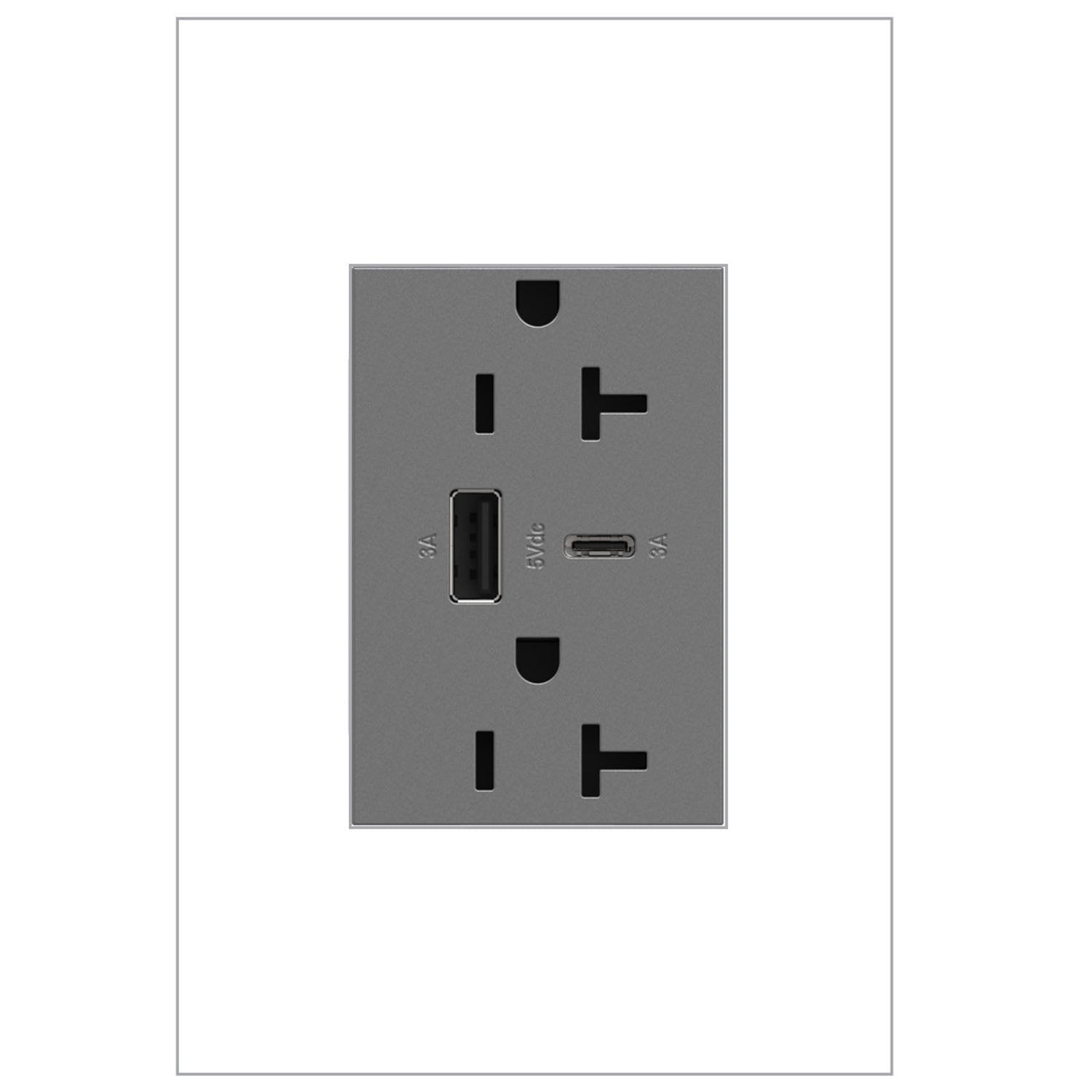 Legrand - ARTRUSB206ACM4 - 20A Tamper-Resistant Ultra-Fast USB Type-A/C Outlet - adorne - Magnesium