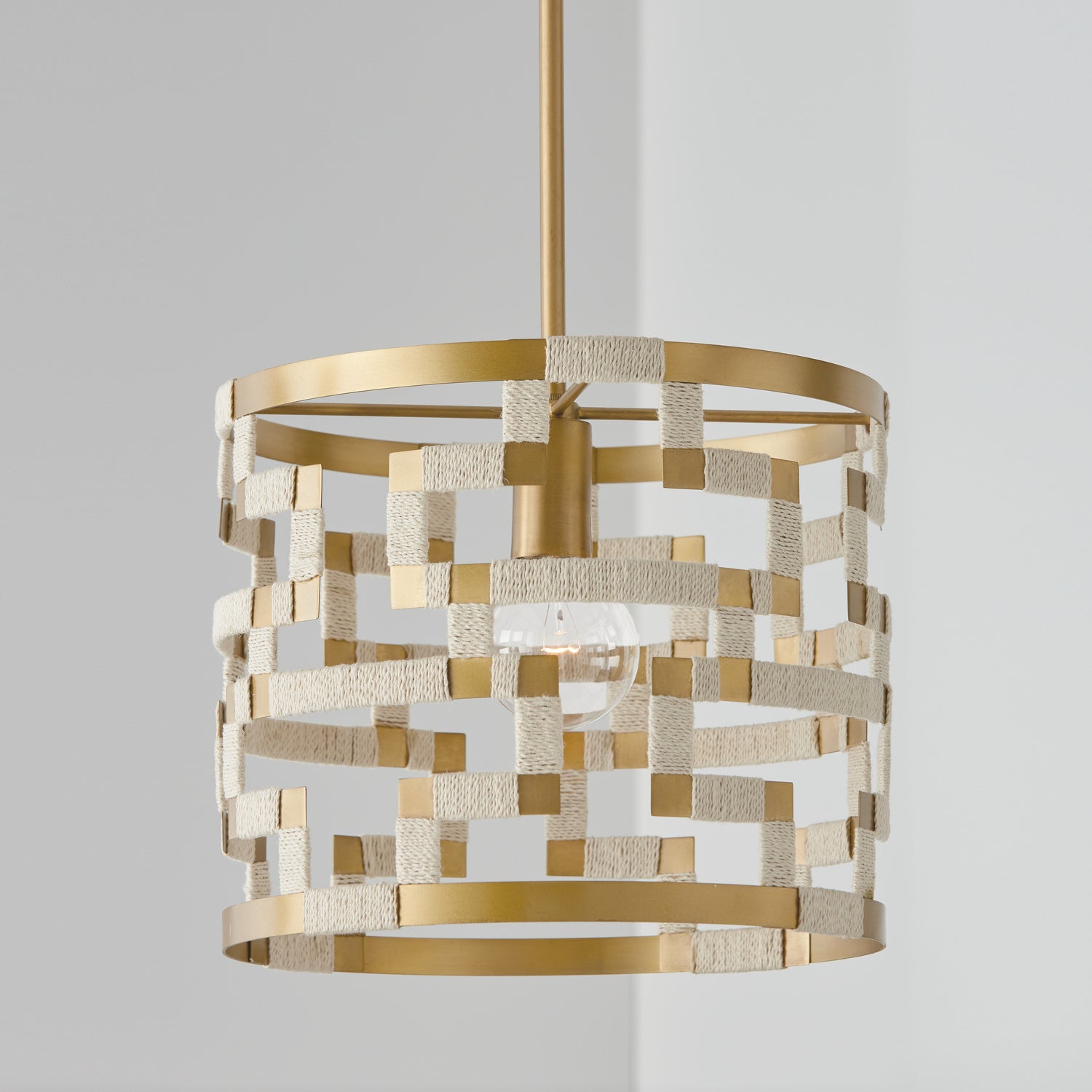 Capital Lighting - 341011NL - One Light Pendant - Hala - Bleached Natural Jute and Patinaed Brass