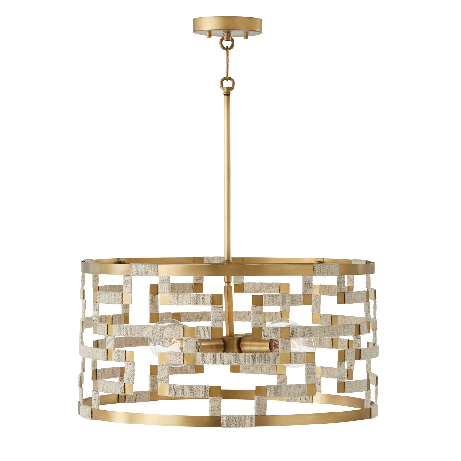 Capital Lighting - 341041NL - Four Light Pendant - Hala - Bleached Natural Jute and Patinaed Brass