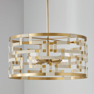 Capital Lighting - 341041NL - Four Light Pendant - Hala - Bleached Natural Jute and Patinaed Brass