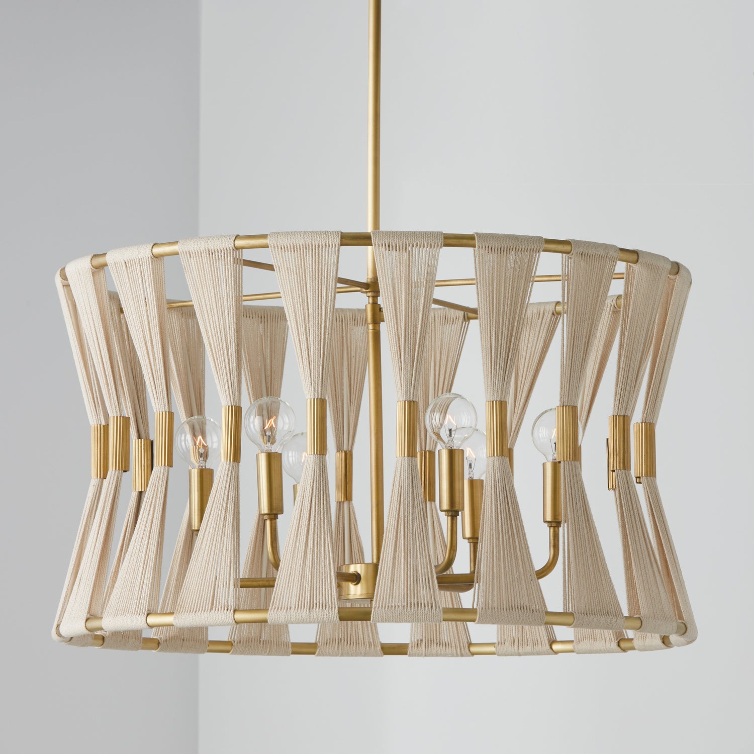 Capital Lighting - 341161NP - Six Light Pendant - Bianca - Bleached Natural Rope and Patinaed Brass