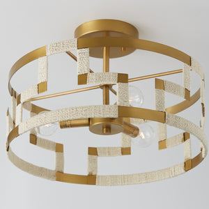 Capital Lighting - 241031NL - Three Light Semi Flush Mount - Hala - Bleached Natural Jute and Patinaed Brass