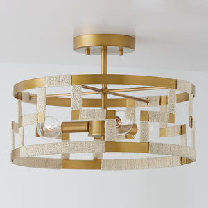 Capital Lighting - 241031NL - Three Light Semi Flush Mount - Hala - Bleached Natural Jute and Patinaed Brass