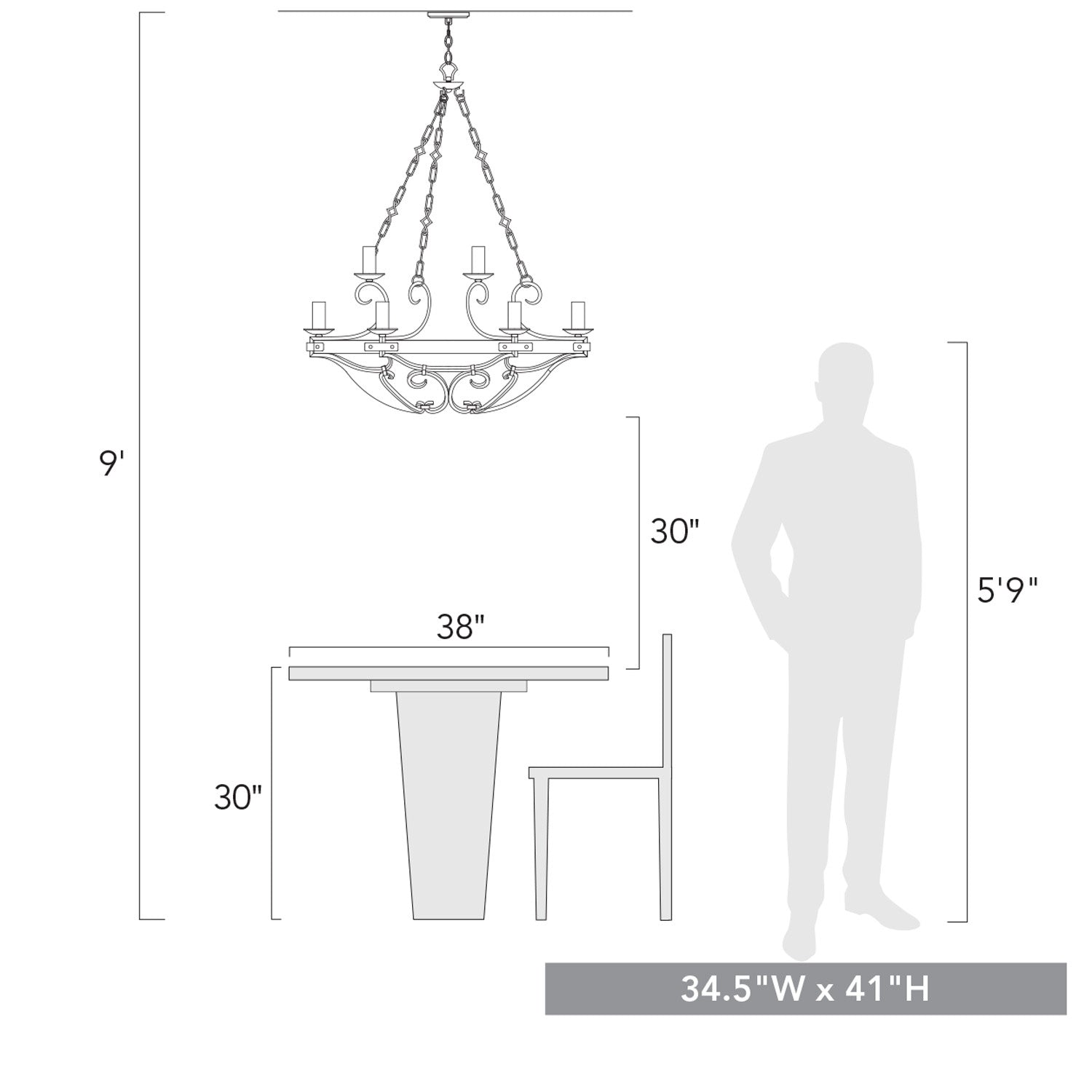 Golden - 1821-9 ABI-CDW - Nine Light Chandelier - Madera ABI - Antique Black Iron