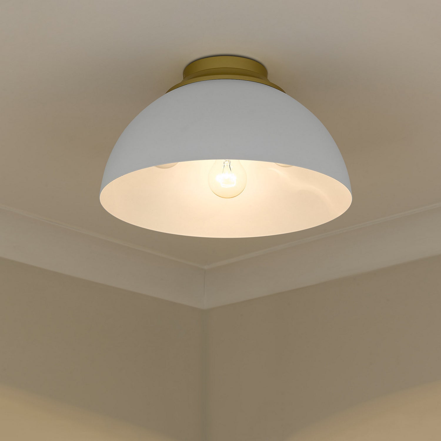 Golden - 6956-FM OG-WHT - Three Light Flush Mount - Zoey OG - Olympic Gold