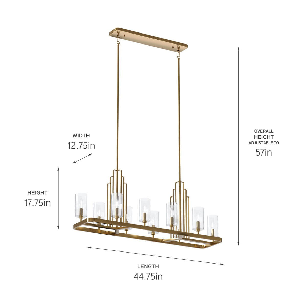 Kichler - 52413BNB - Ten Light Linear Chandelier - Kimrose - Brushed Natural Brass