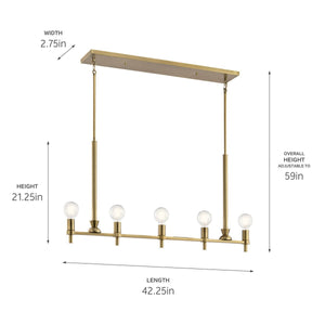 Kichler - 52425BNB - Five Light Linear Chandelier - Torvee - Brushed Natural Brass