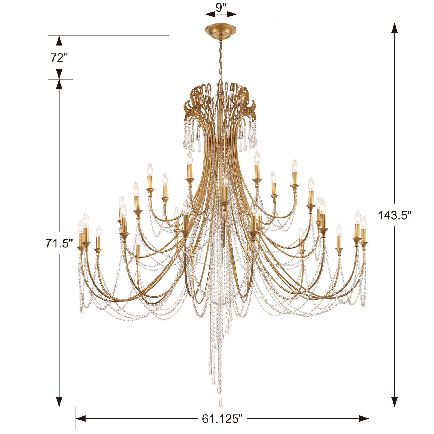 Crystorama - ARC-1929-GA-CL-MWP - 28 Light Chandelier - Arcadia - Antique Gold