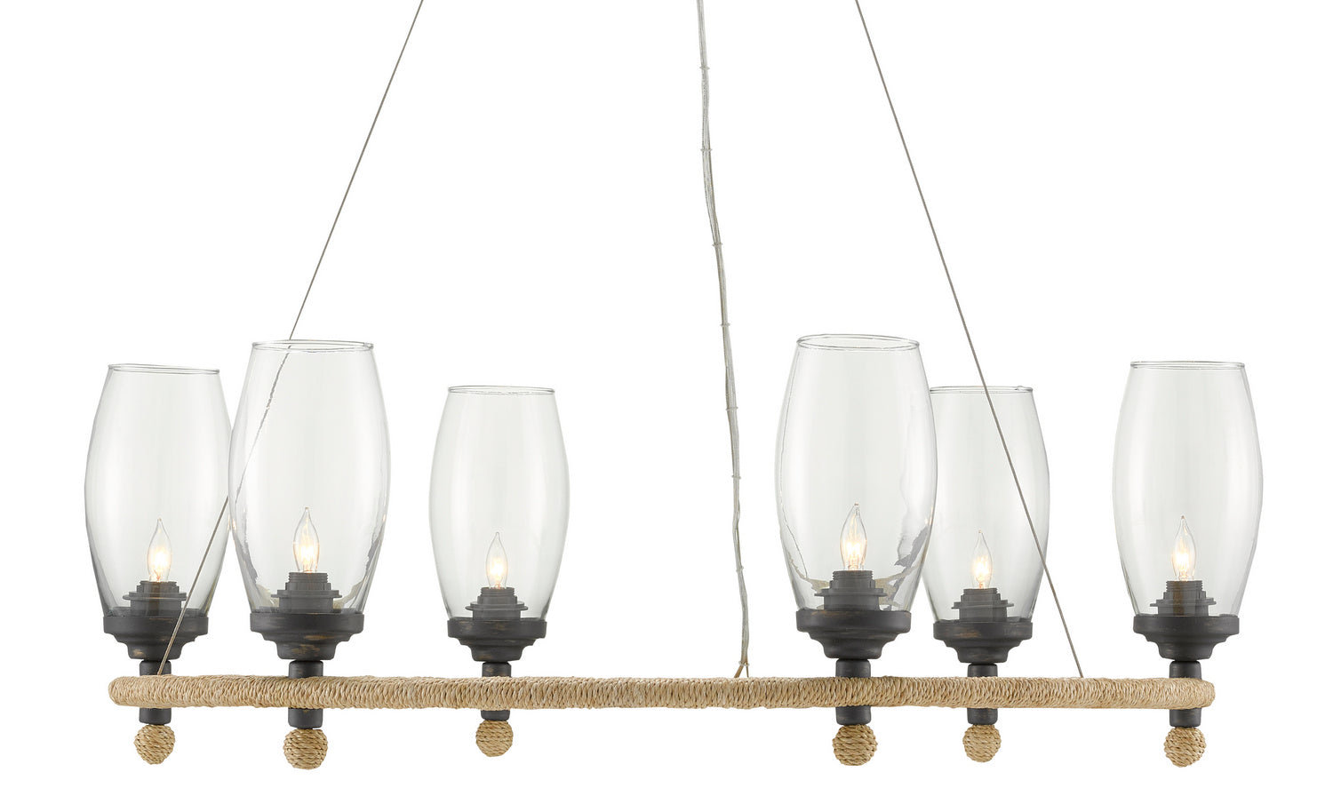 Currey and Company - 9000-0738 - Six Light Chandelier - Hightider - French Black/Natural Rope