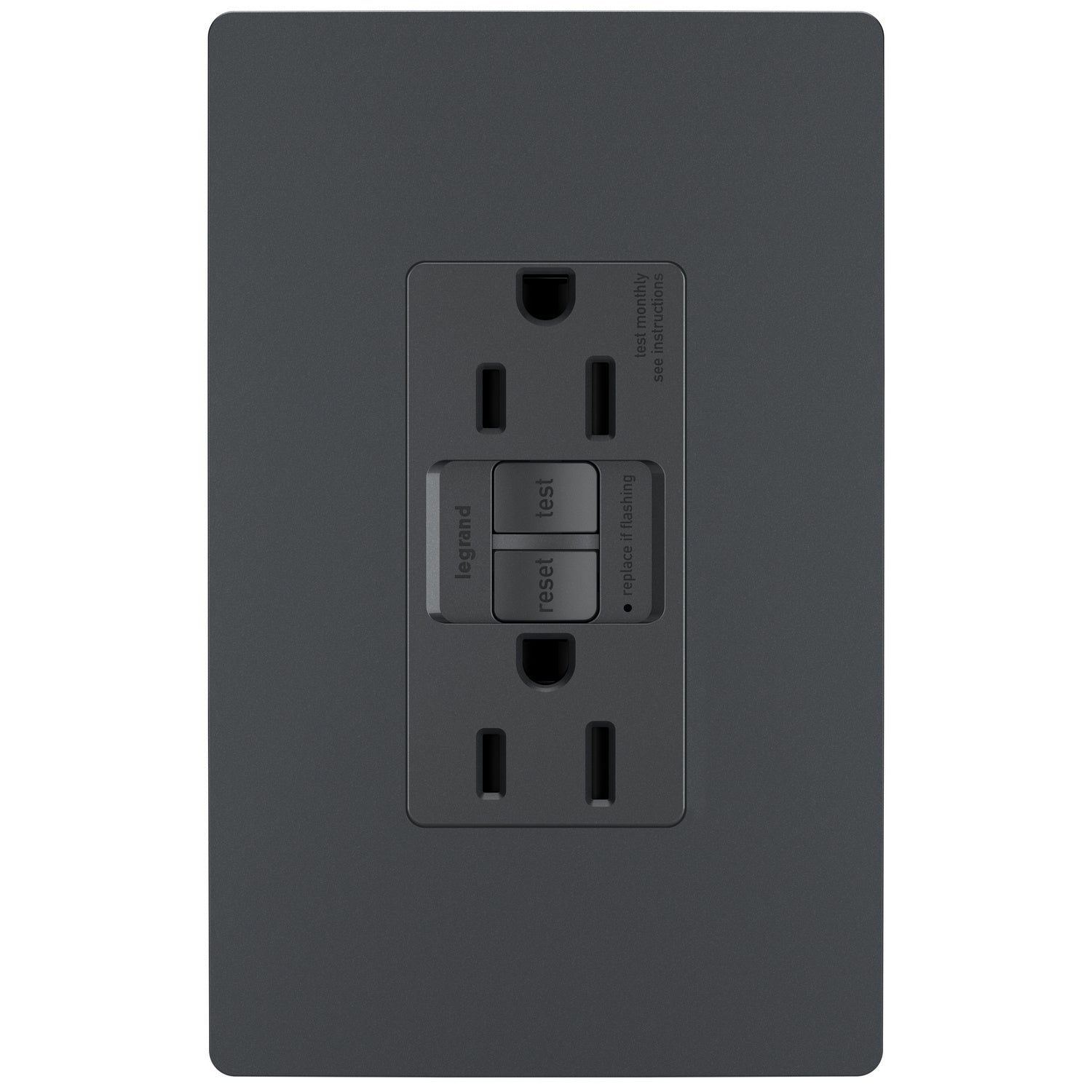 Legrand - 1597TRGCC4 - Tamper-Resistant 15A Duplex Self-Test GFCI Receptacles with SafeLock Protection - radiant - Graphite
