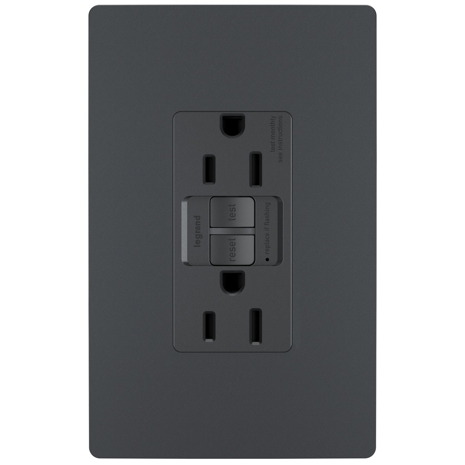 Legrand - 1597TRGCC4 - Tamper-Resistant 15A Duplex Self-Test GFCI Receptacles with SafeLock Protection - radiant - Graphite