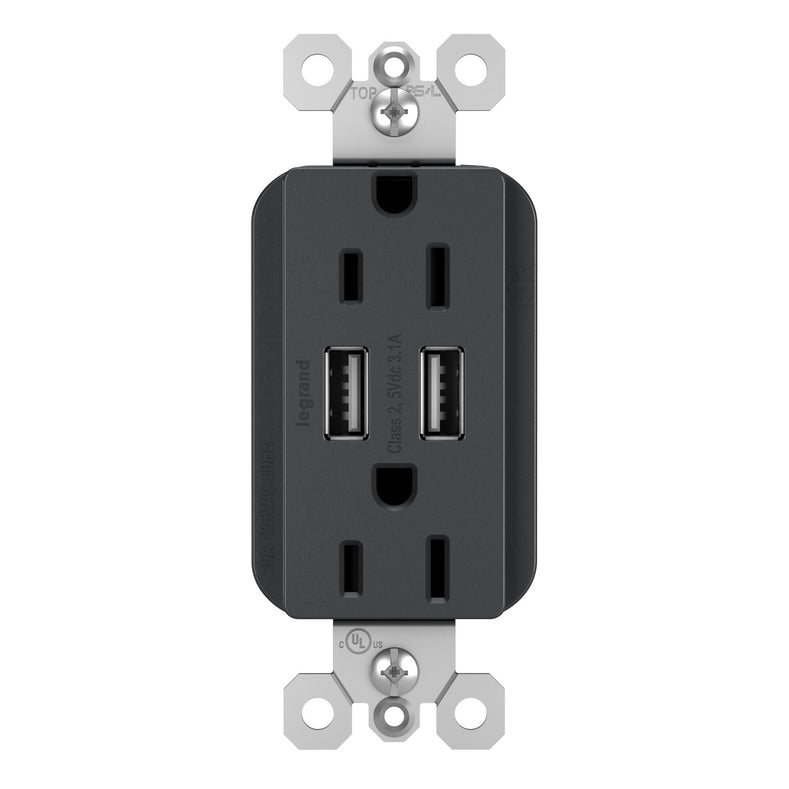 Legrand - TM826USBGCCV4 - 15A Tamper-Resistant USB Outlet - radiant - Graphite