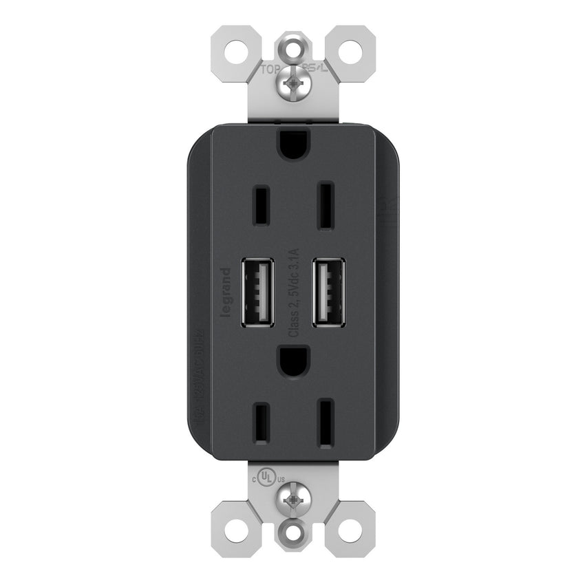 Legrand - TM826USBGCCV4 - 15A Tamper-Resistant USB Outlet - radiant - Graphite