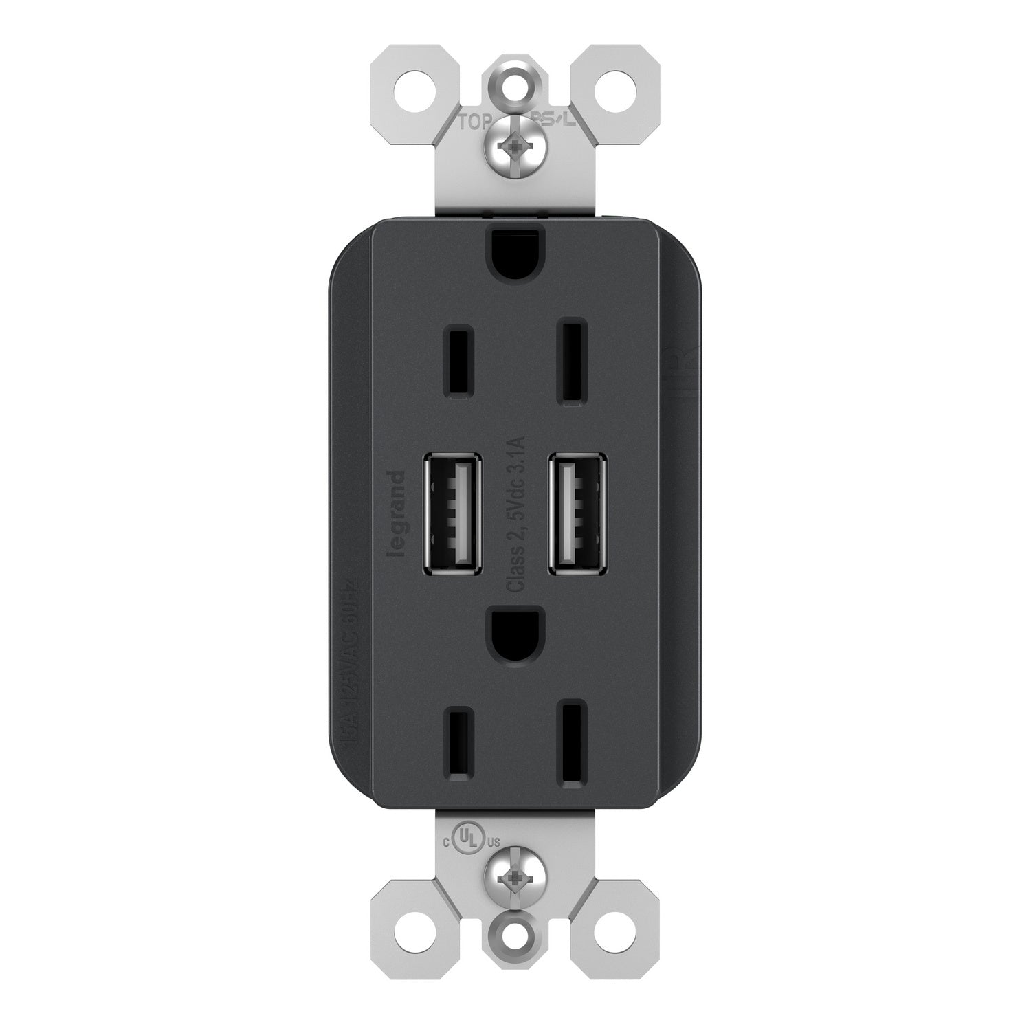Legrand - TM826USBGCCV4 - 15A Tamper-Resistant USB Outlet - radiant - Graphite