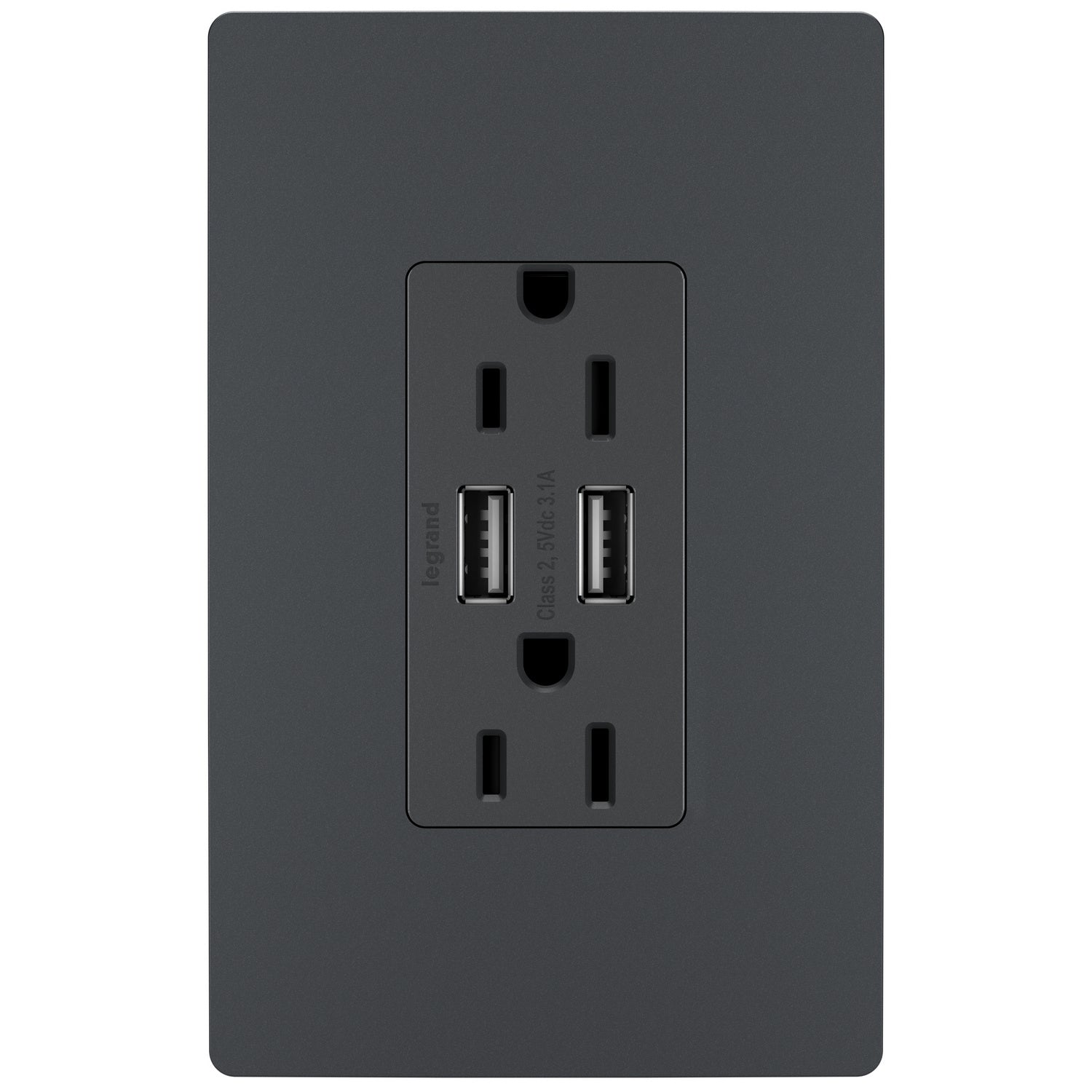 Legrand - TM826USBGCCV4 - Tamper-Resistant USB Outlet - radiant - Graphite