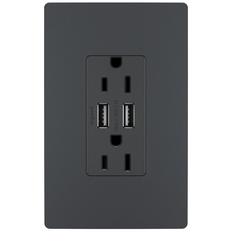 Legrand - TM826USBGCCV4 - 15A Tamper-Resistant USB Outlet - radiant - Graphite