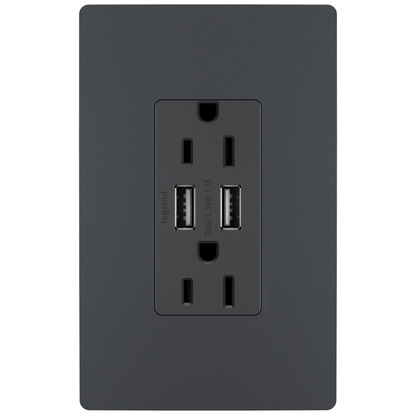 Legrand - TM826USBGCCV4 - 15A Tamper-Resistant USB Outlet - radiant - Graphite