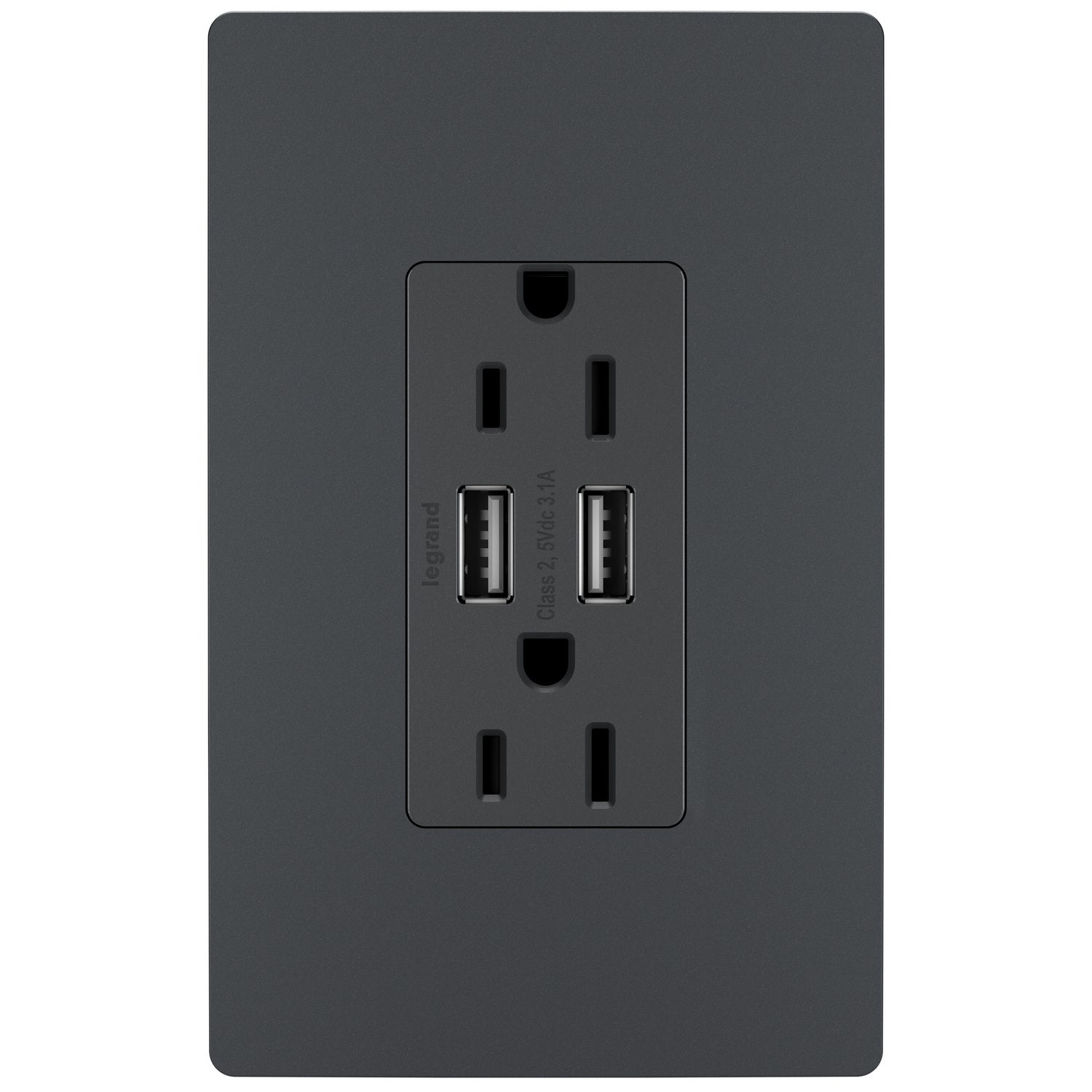 Legrand - TM826USBGCCV4 - 15A Tamper-Resistant USB Outlet - radiant - Graphite