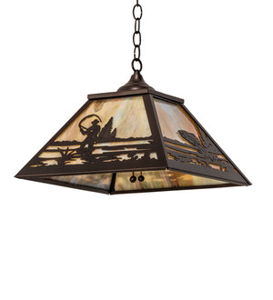 Meyda Tiffany - 237270 - Three Light Pendant - Fly Fisherman - Mahogany Bronze