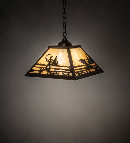 Meyda Tiffany - 237270 - Three Light Pendant - Fly Fisherman - Mahogany Bronze