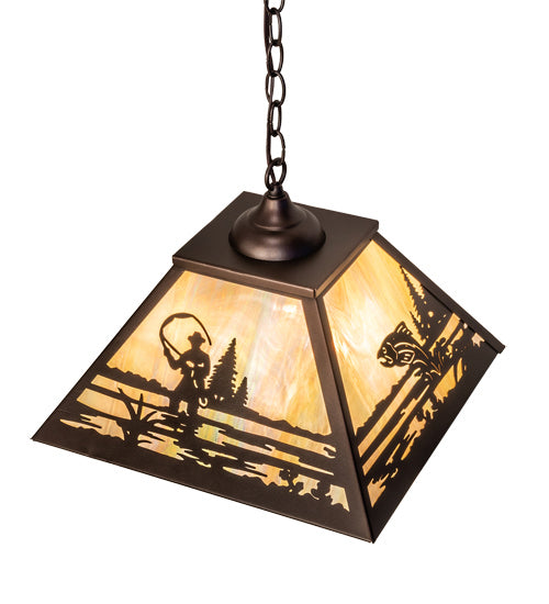 Meyda Tiffany - 237270 - Three Light Pendant - Fly Fisherman - Mahogany Bronze