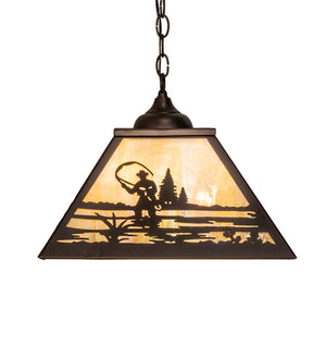 Meyda Tiffany - 237270 - Three Light Pendant - Fly Fisherman - Mahogany Bronze