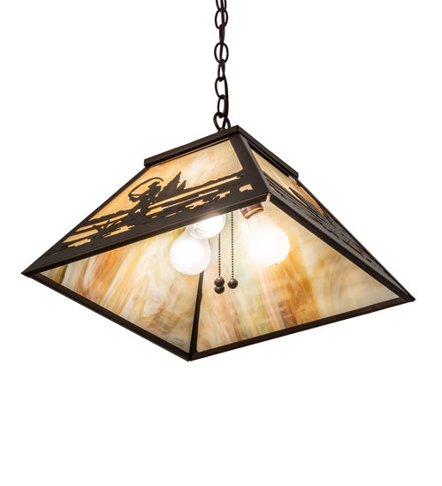 Meyda Tiffany - 237270 - Three Light Pendant - Fly Fisherman - Mahogany Bronze