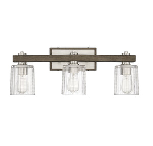 Savoy House - 8-1255-3-165 - Three Light Bath Bar - Halifax - Satin Nickel with Gray Wood