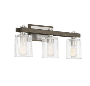 Savoy House - 8-1255-3-165 - Three Light Bath Bar - Halifax - Satin Nickel with Gray Wood