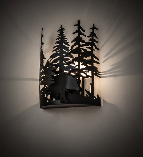 Meyda Tiffany - 241558 - One Light Wall Sconce - Bear Through The Trees - Black Satin Wrought Iron