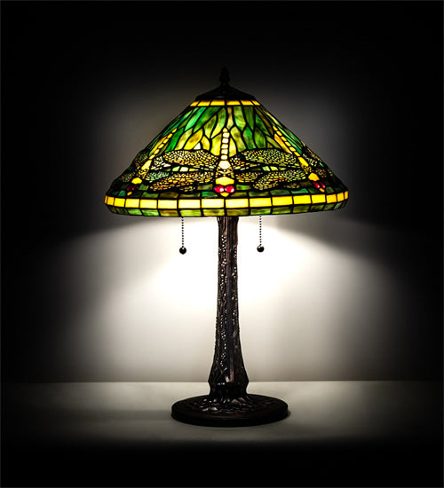 Meyda Tiffany - 241975 - Three Light Table Lamp - Tiffany Dragonfly - Mahogany Bronze