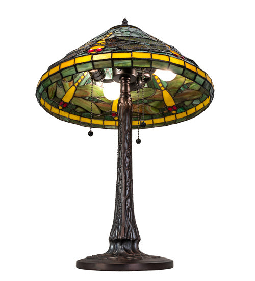 Meyda Tiffany - 241975 - Three Light Table Lamp - Tiffany Dragonfly - Mahogany Bronze