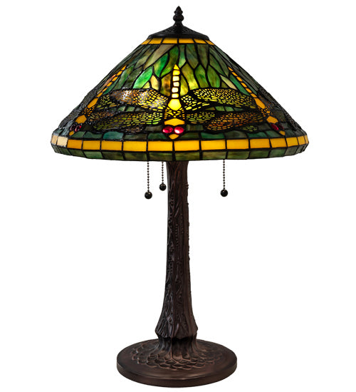 Meyda Tiffany - 241975 - Three Light Table Lamp - Tiffany Dragonfly - Mahogany Bronze