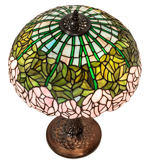 Meyda Tiffany - 242043 - Three Light Table Lamp - Tiffany Cabbage Rose - Mahogany Bronze