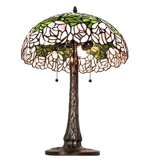 Meyda Tiffany - 242043 - Three Light Table Lamp - Tiffany Cabbage Rose - Mahogany Bronze