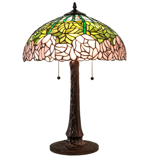 Meyda Tiffany - 242043 - Three Light Table Lamp - Tiffany Cabbage Rose - Mahogany Bronze