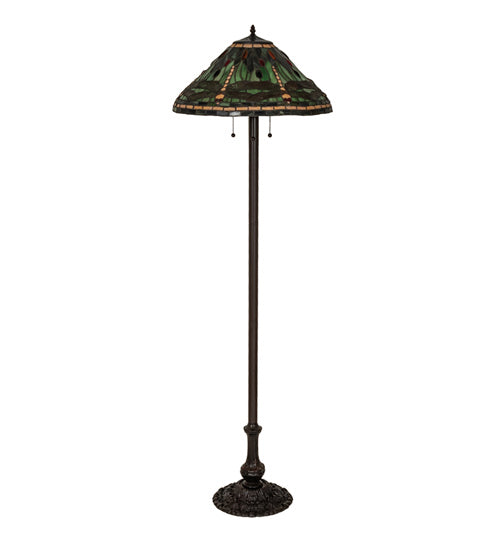 Meyda Tiffany - 242786 - Three Light Floor Lamp - Tiffany Dragonfly - Mahogany Bronze