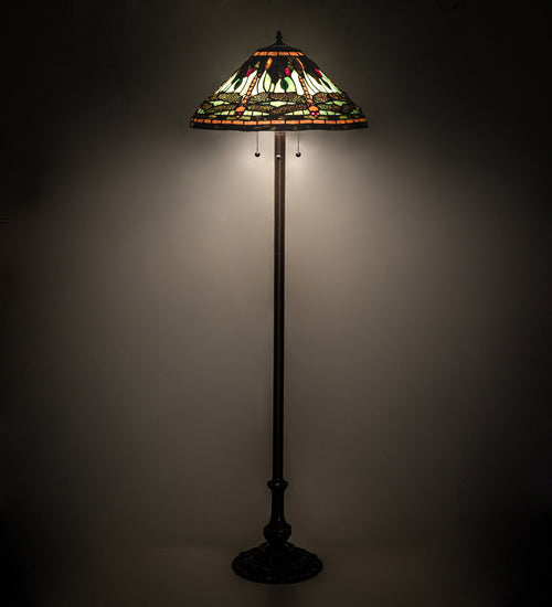 Meyda Tiffany - 242786 - Three Light Floor Lamp - Tiffany Dragonfly - Mahogany Bronze