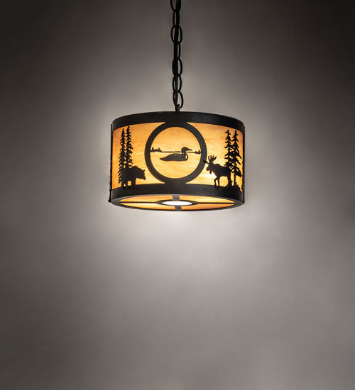 Meyda Tiffany - 240924 - Two Light Pendant - Wildlife At Pine Lake - Textured Black