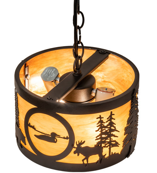 Meyda Tiffany - 240924 - Two Light Pendant - Wildlife At Pine Lake - Textured Black