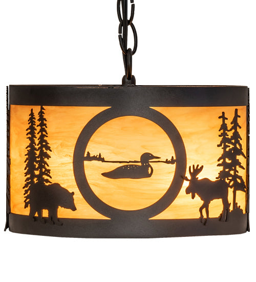 Meyda Tiffany - 240924 - Two Light Pendant - Wildlife At Pine Lake - Textured Black