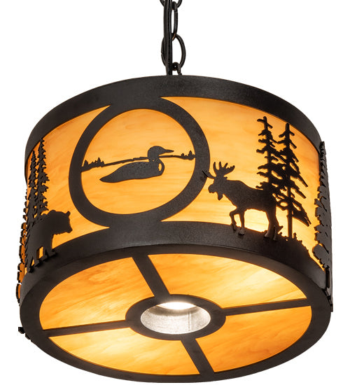 Meyda Tiffany - 240924 - Two Light Pendant - Wildlife At Pine Lake - Textured Black