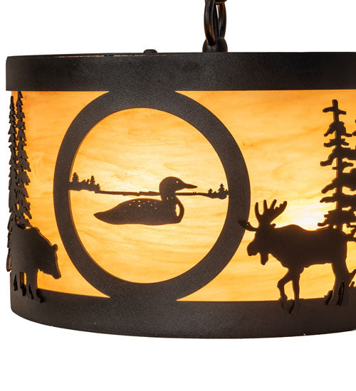 Meyda Tiffany - 240924 - Two Light Pendant - Wildlife At Pine Lake - Textured Black