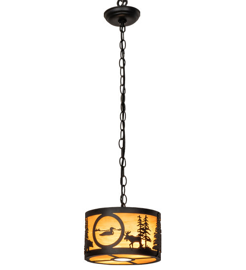 Meyda Tiffany - 240924 - Two Light Pendant - Wildlife At Pine Lake - Textured Black